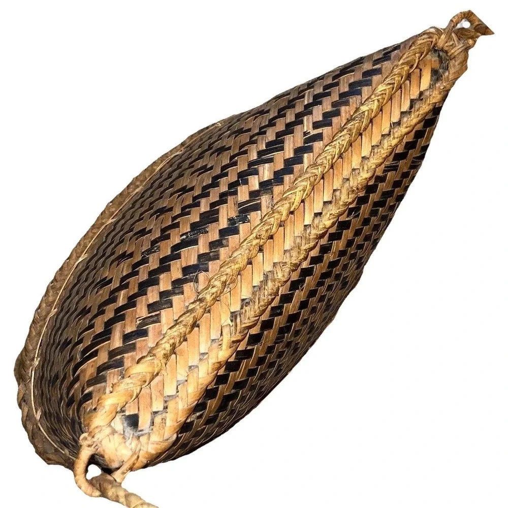 Vtg Philippine Tribal Double Weave Basket Lidded Shoulder Bag Tiruray Ifugao Art